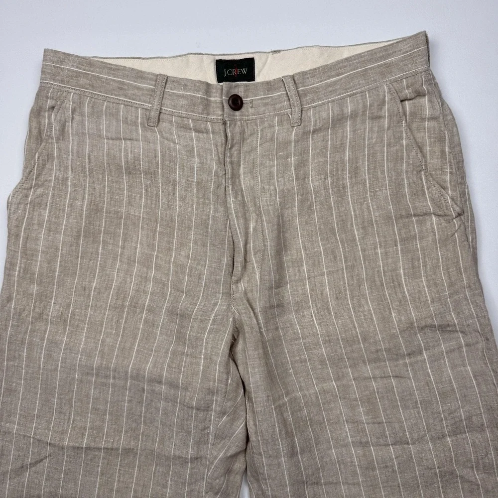 Vintage J.Crew Oarsman Pants Mens 32x30 Beige Linen Stripe Chino Straight Leg
